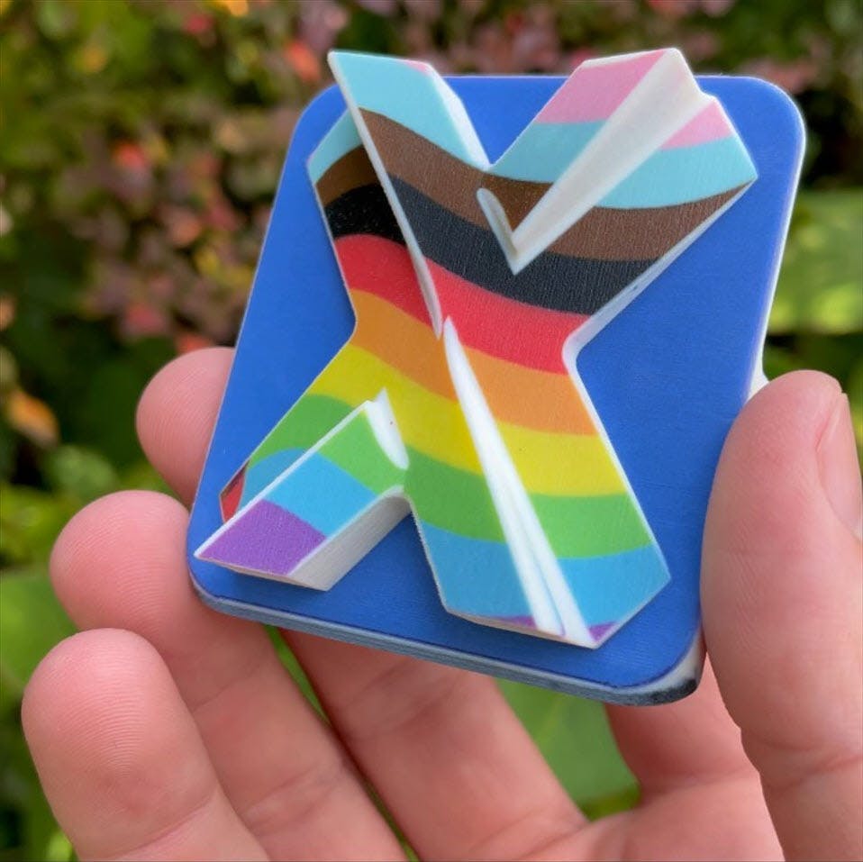 a 3D printed rainbow X-tile