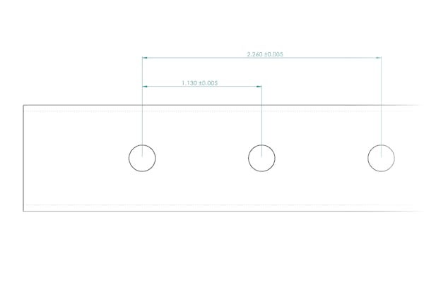 Diagram of hole to hole dimensions on a laser tube cut part.