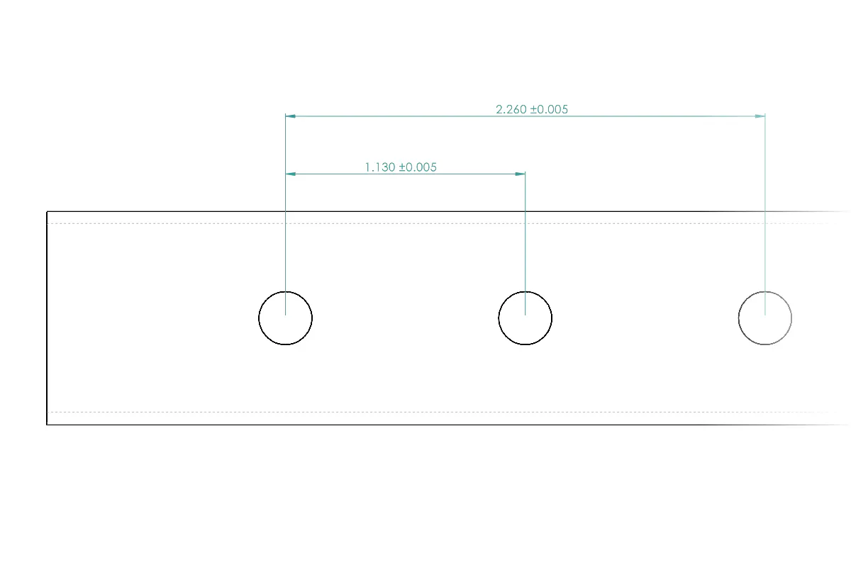 Diagram of hole to hole dimensions on a laser tube cut part.