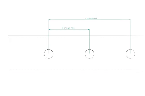 Diagram of hole to hole dimensions on a laser tube cut part.