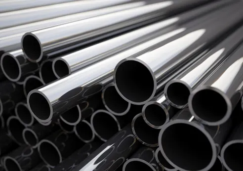 Stainless steel pipes. Image Credit: Shutterstock.com/CHIARI VFX
