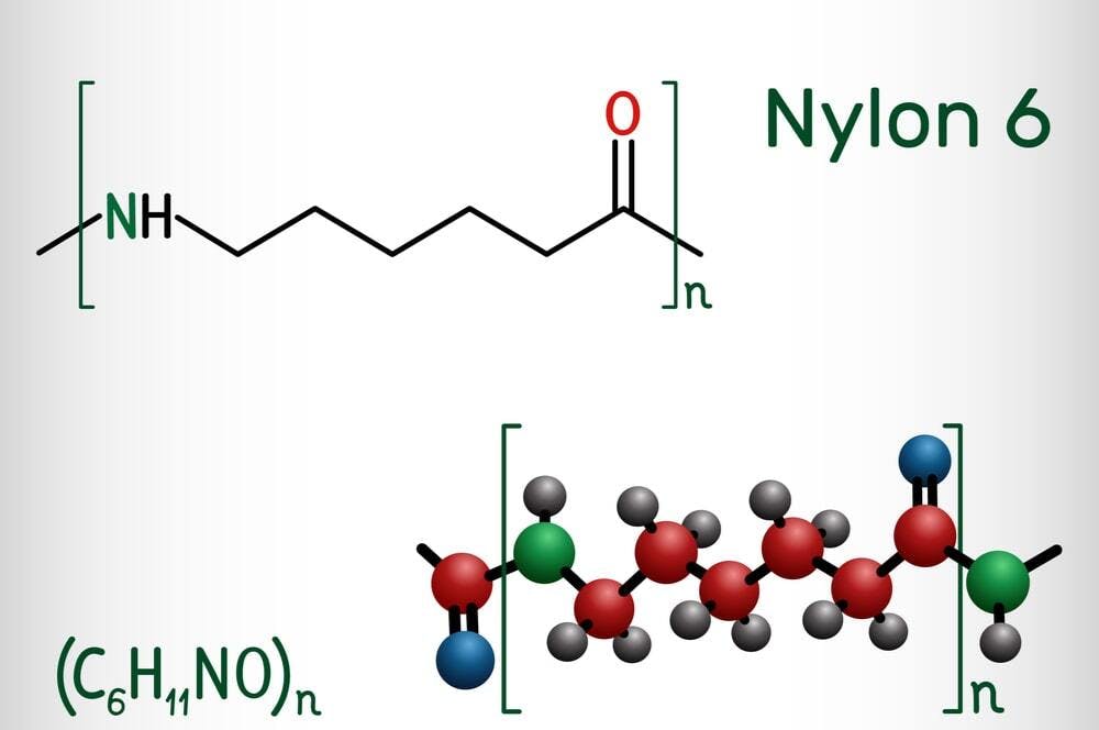 structural chemical formula and molecule model of nylon 6