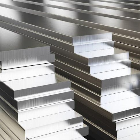 Stacks of aluminum plates. Image Credit: Shutterstock.com/SimoneN