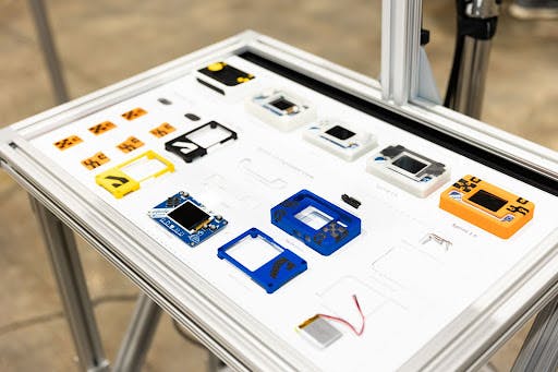 a table demonstrating the product developement process, including different looks the smart badge could have had