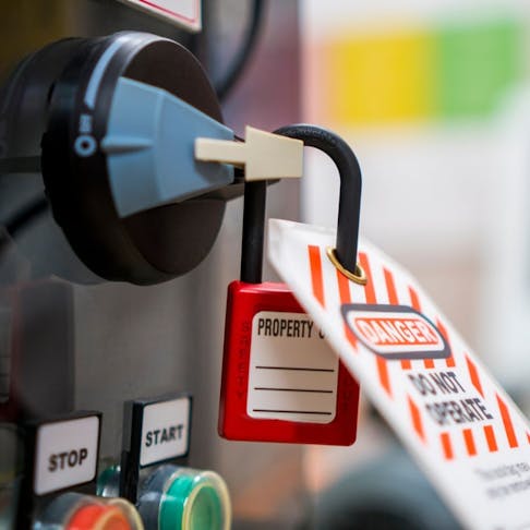 Lockout/tagout on a piece of machinery. Image Credit: theDirector/Shutterstock.com