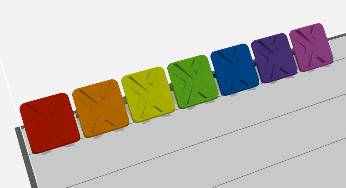 An array of parts colored on a per object level.