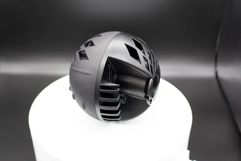 Vapor smoothing of a HP MJF part (right) with a standard finish on the other half (left).