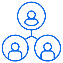 3 people icons connected; networking