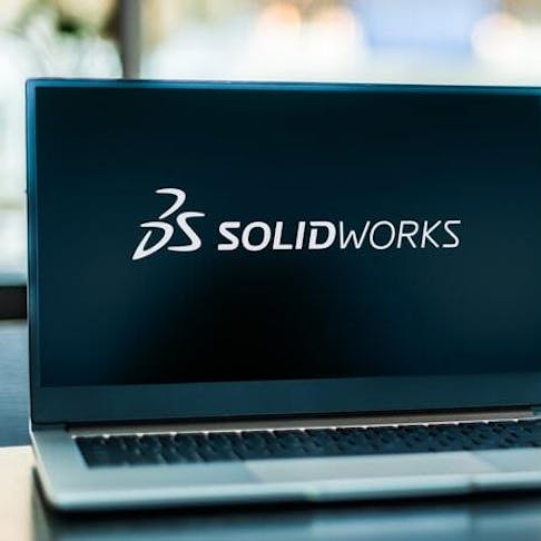 SolidWorks logo on a computer screen. Image Credit: Shutterstock.com/monticello