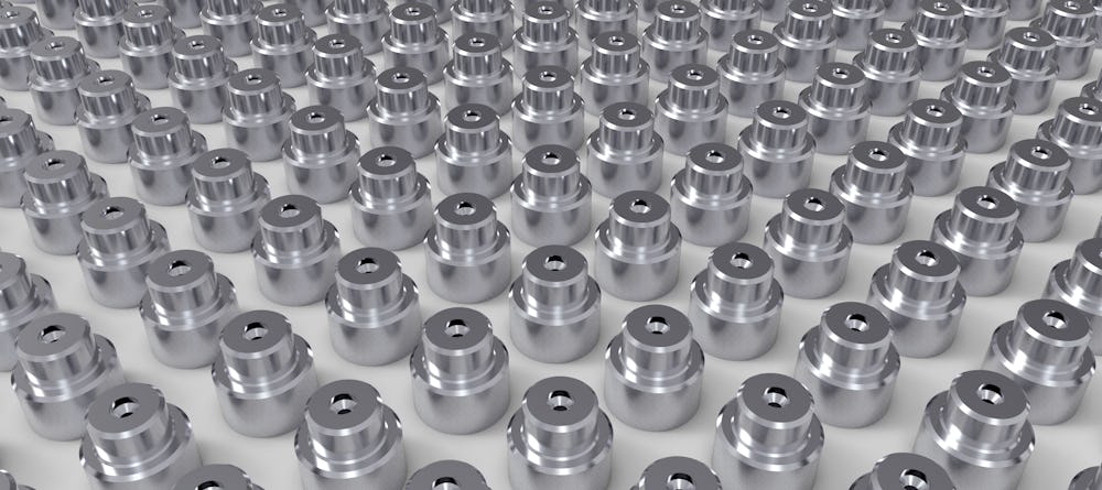 Render of an array of small metal parts