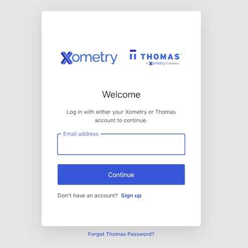 the Xometry sign in screen