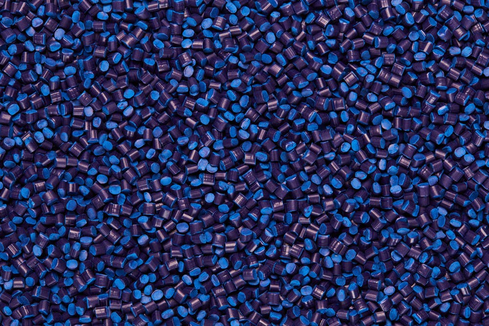 dark blue and medium blue polypropylene pellets