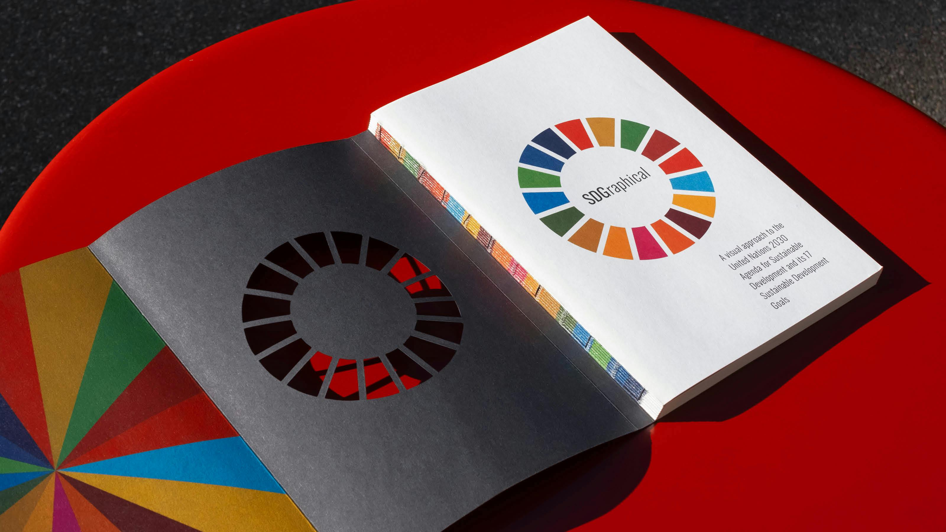 The book for the ‘SDGraphical’ project has a bright red background. It focuses on the presentation of the 17 Sustainable Development Goals of the United Nations and combines appealing data visualisation design with statistical information for the UN World Data Forum. The official SDG colour palette and icons characterise the visual appearance of the book.