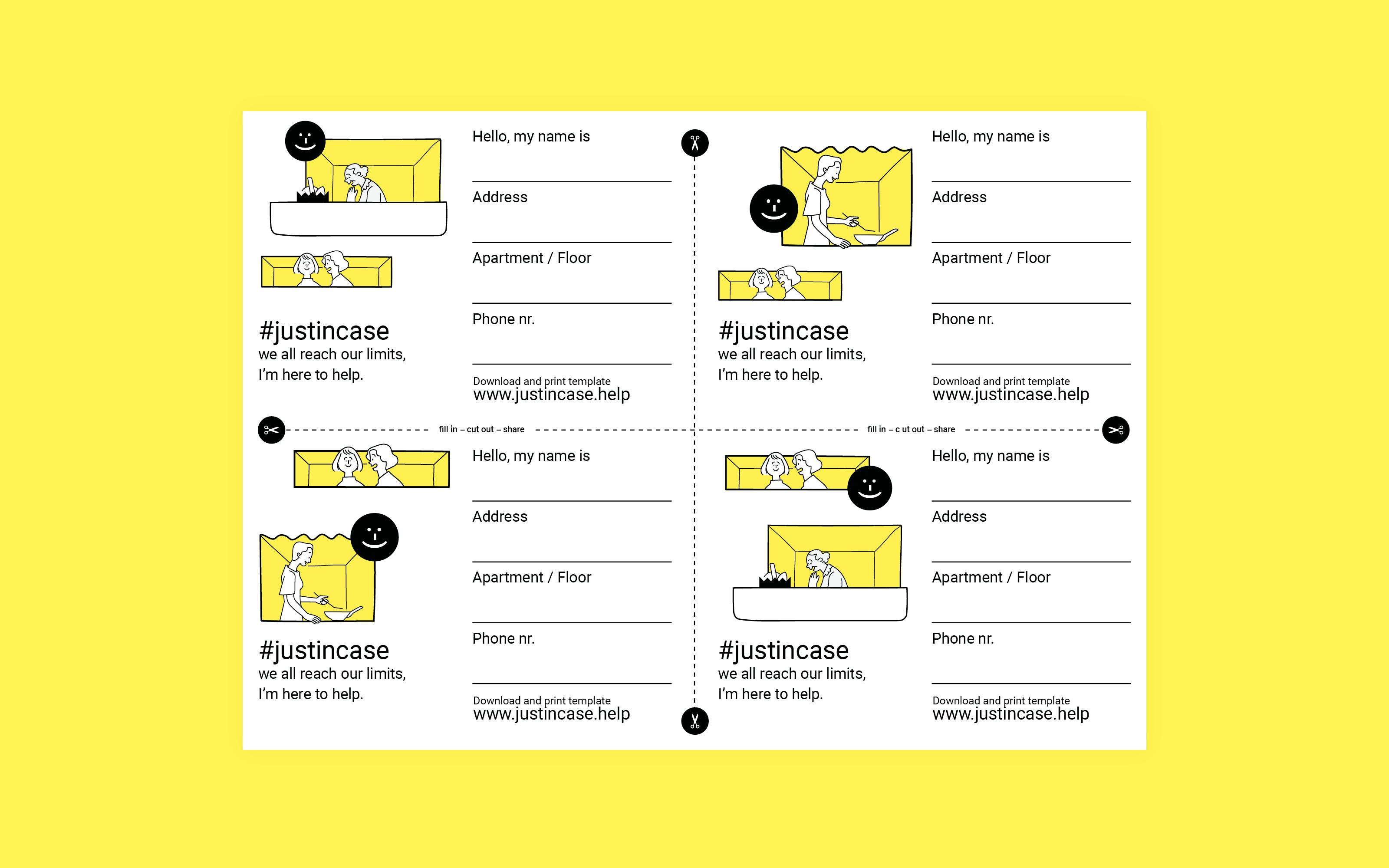 Superdot Studio Justincasehelp, is a Covid19 Pandemic Action for a simple multilingual paper-based tool to enable neighbourhood support (during lockdown) - Lab project