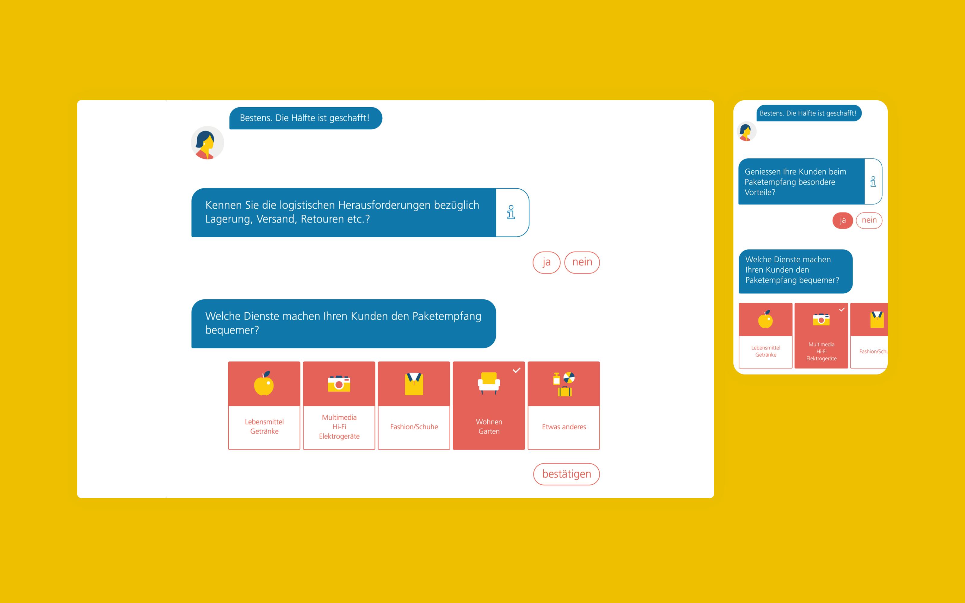Superdot Studio Conversational visual questionnaire for online retailers for Die Post (Swiss Post), 2017