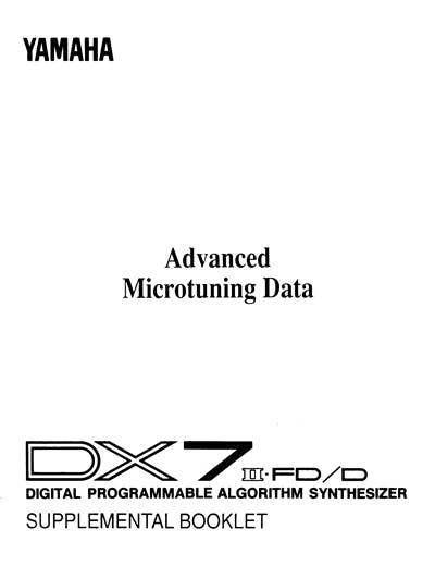 Yamaha DX7II-FD Supplemental Booklet: Advanced Microtuning Data