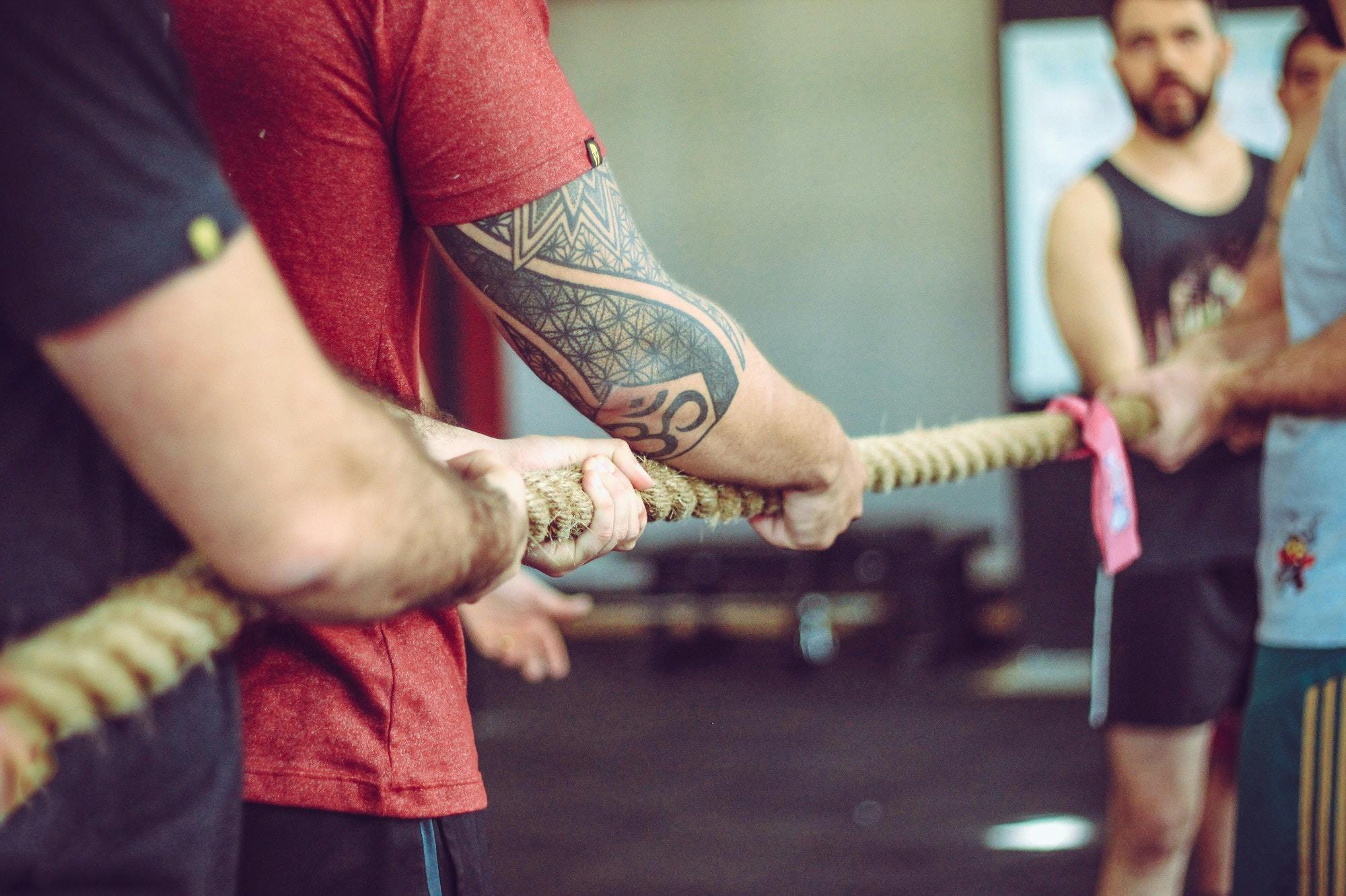 People engaged in a tug-of-war competition