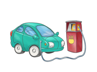 Custom illustration of an electric car refuelling