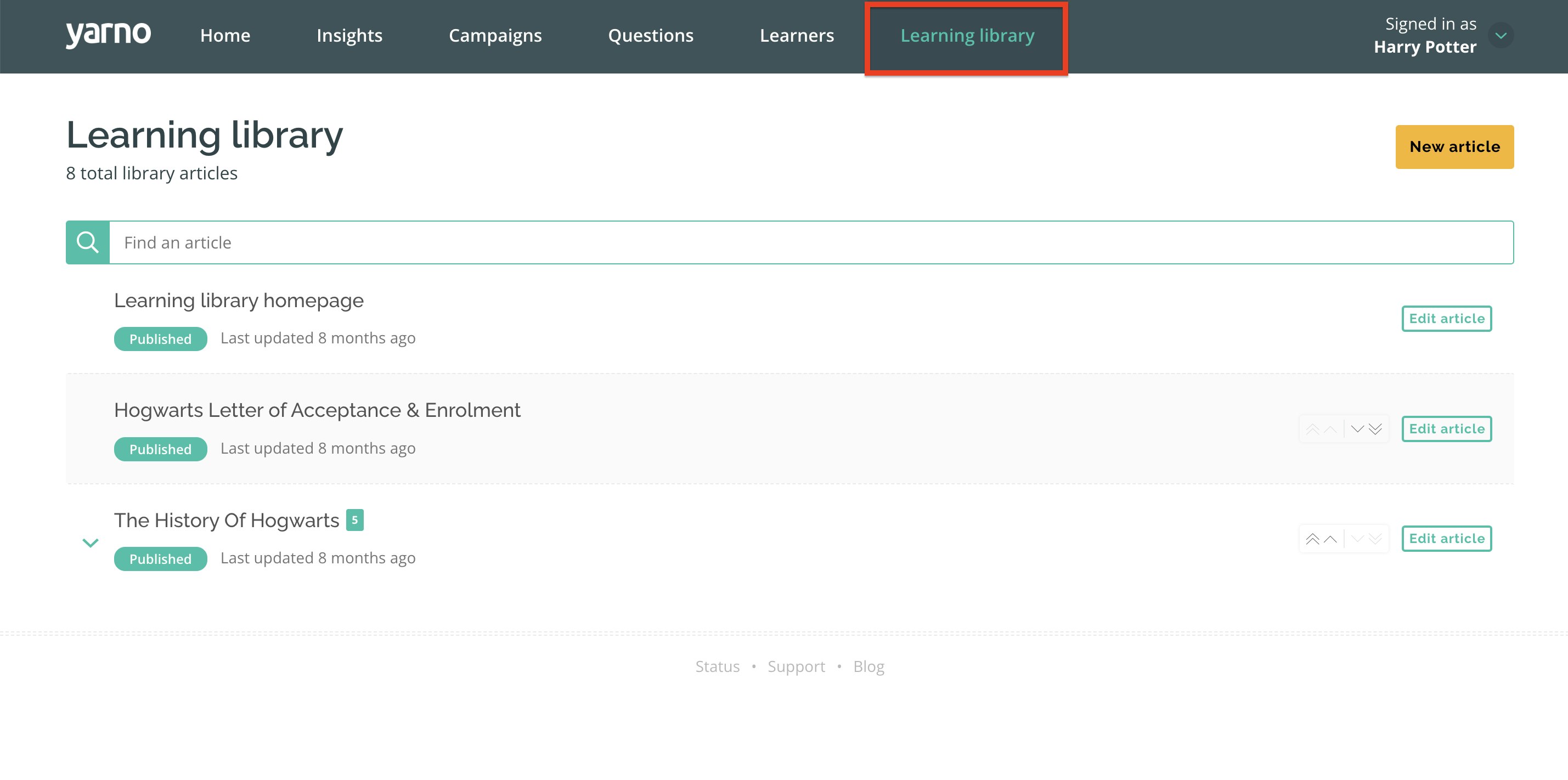 Screenshot of Admin Portal circling "Learning Library"