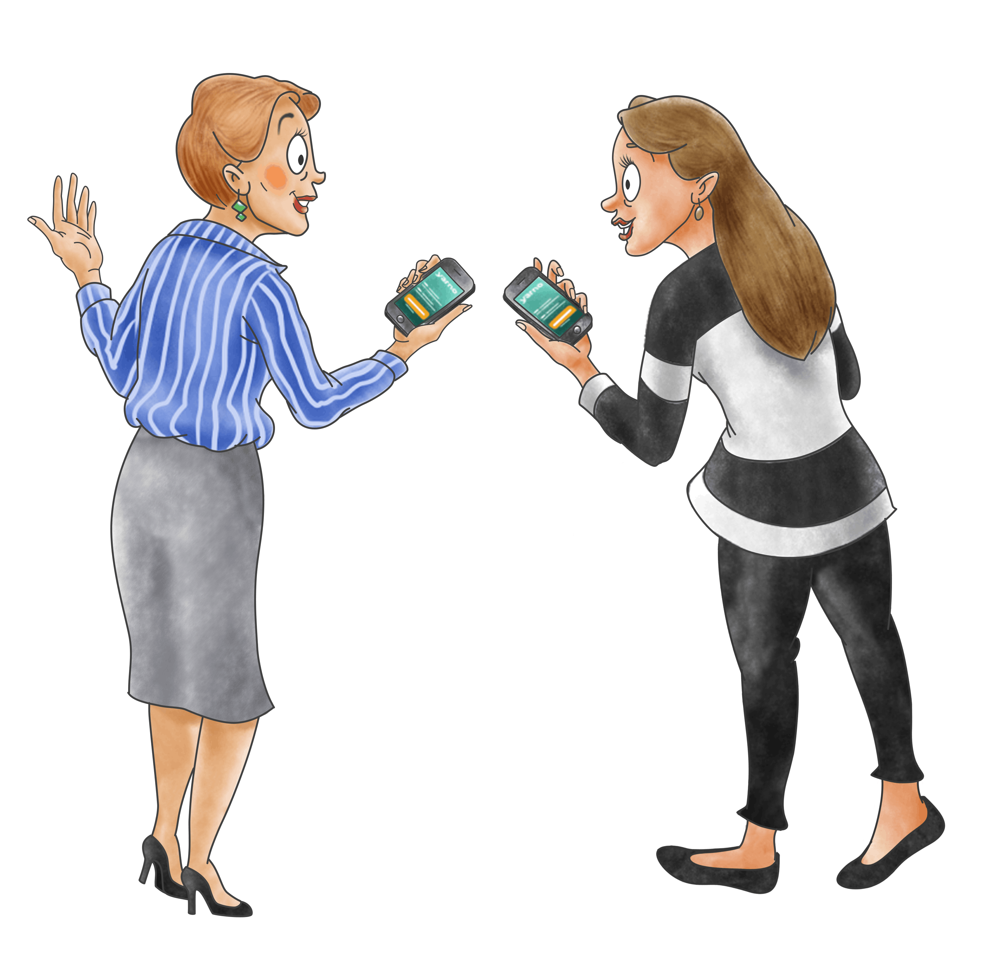 Two women talking with their phones