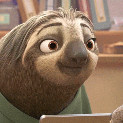 An animated sloth very excited
