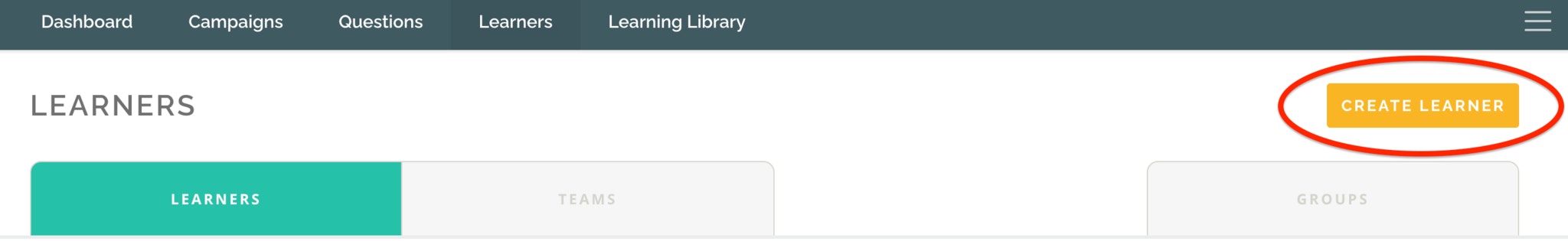 Clicking the create learner button