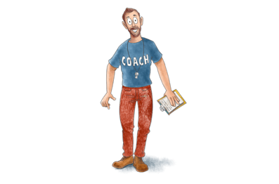 Custom illustration of Lachy wearing a coach uniform