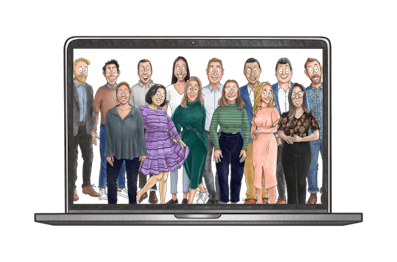 The Yarno team displayed on a laptop screen