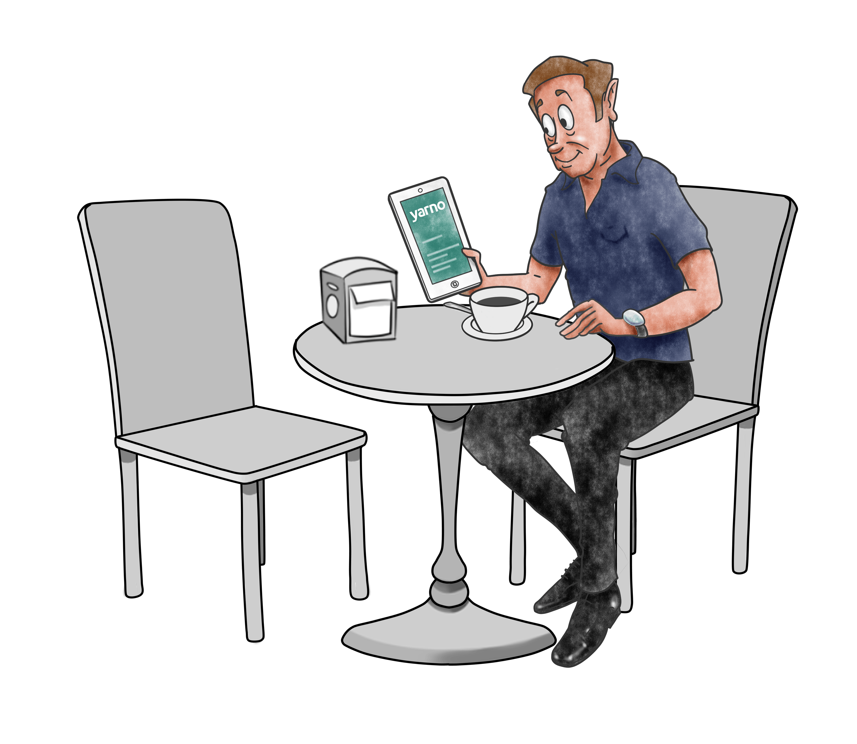 Man sitting at table using Yarno