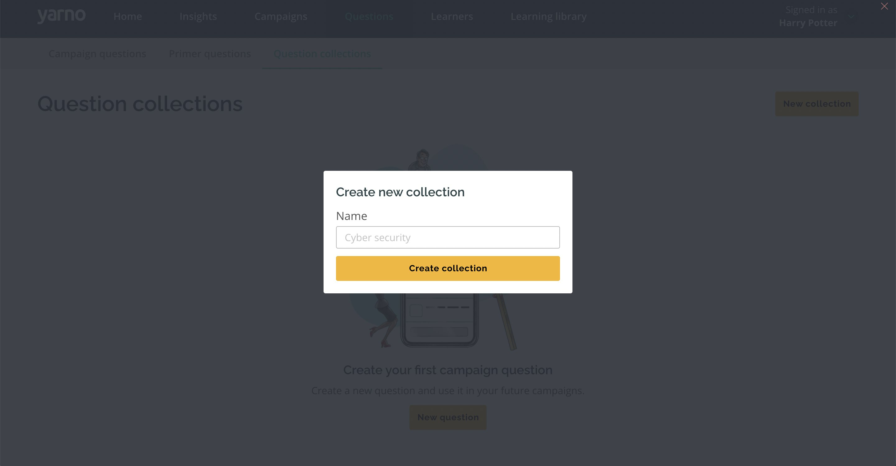Screenshot of Create Collection modal