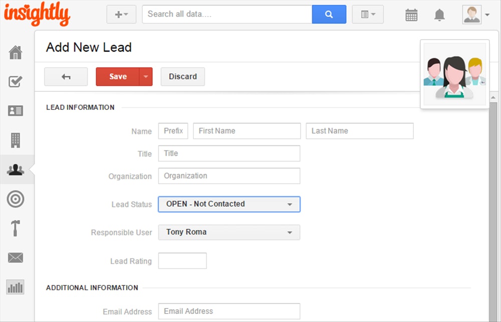 How to add a new lead into Insightly screenshot