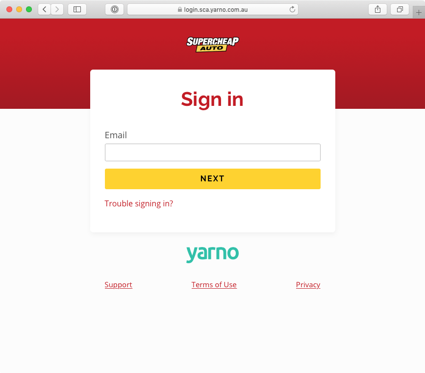 The Supercheap Auto Yarno login page