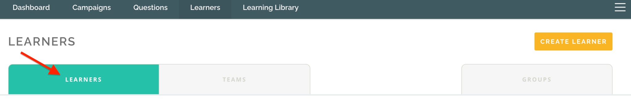 Navigating to the learners tab