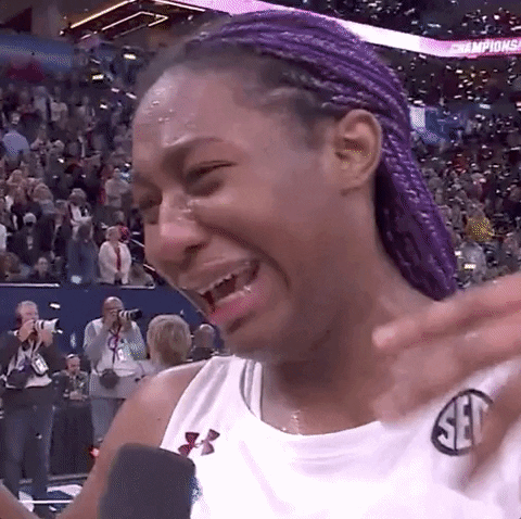 WNBA GIF of a girl crying with the caption 'Happy tears'
