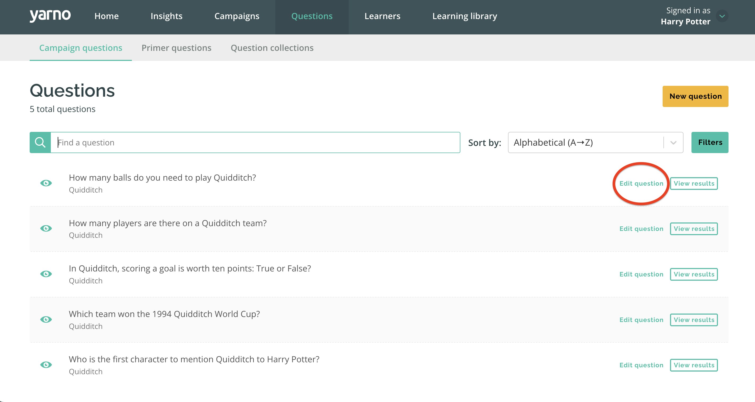 Edit question button
