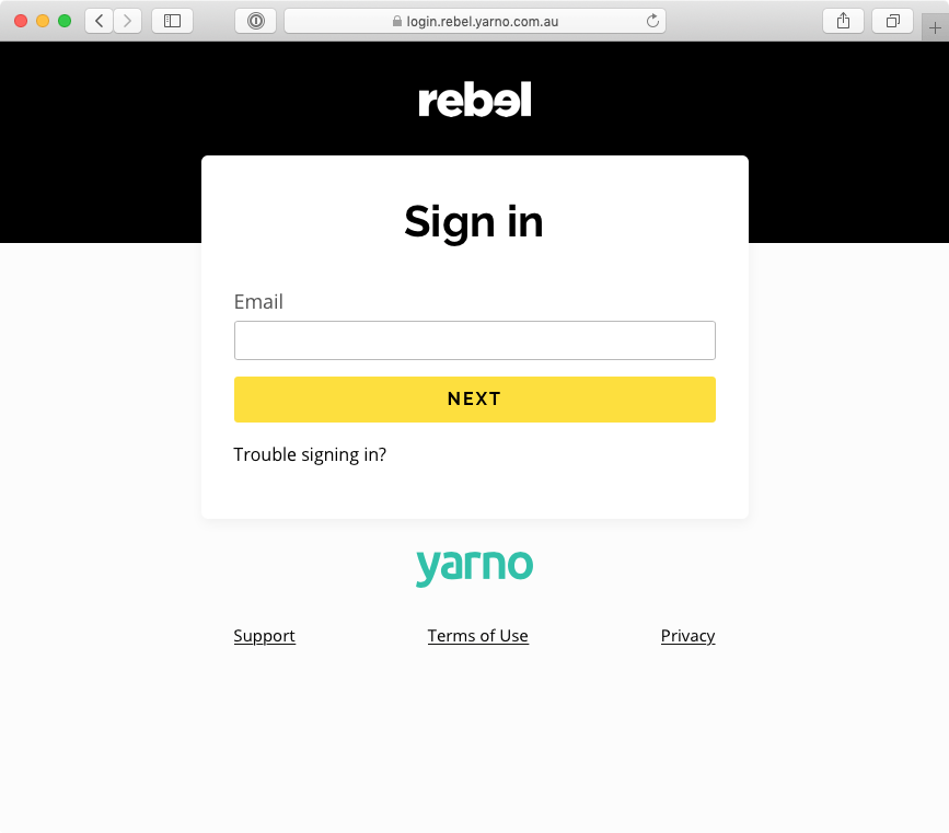 The rebel Yarno login page