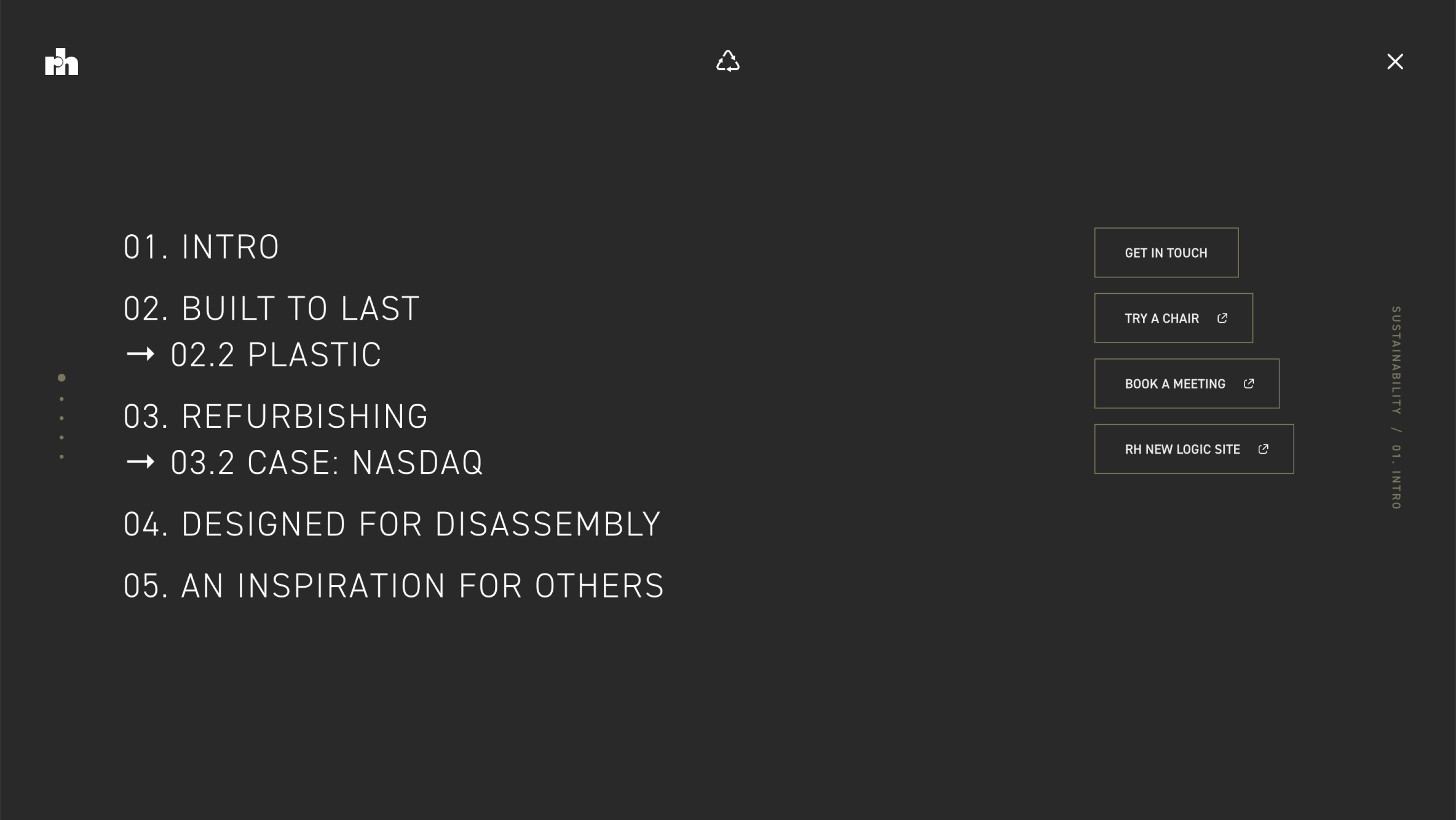 RH Sustainability campaign page navigation