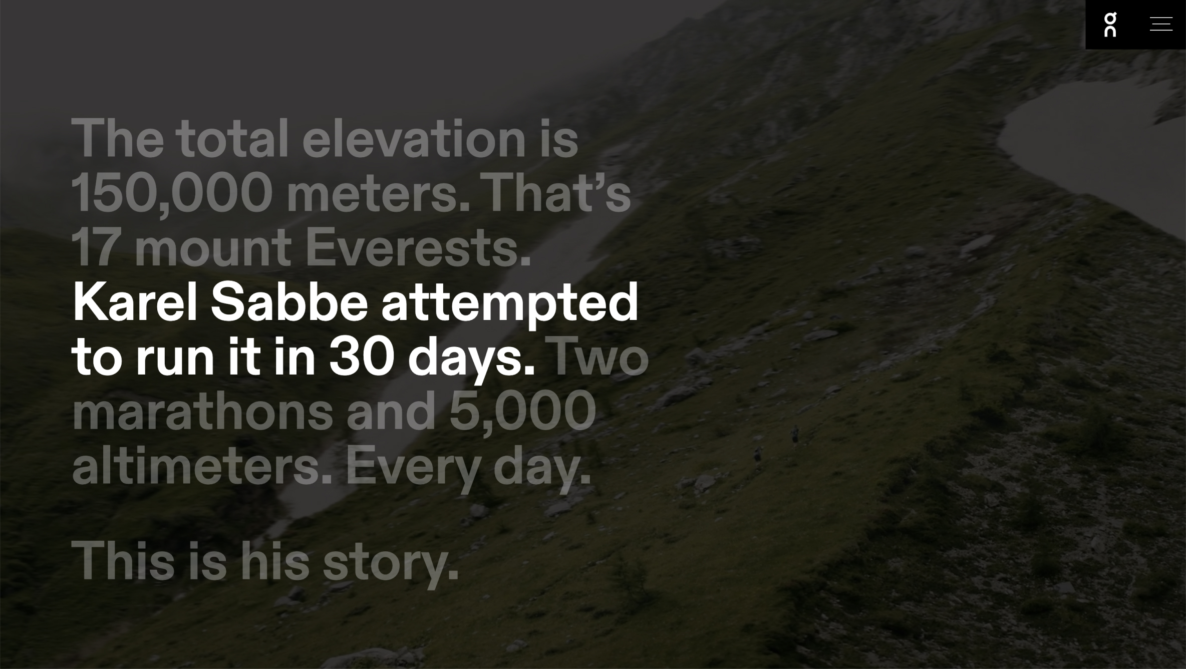 On Running Solace documentary campaign site section with video background