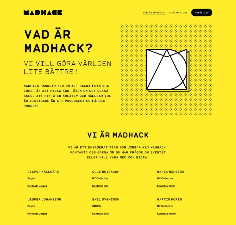 Madhack website about page top half