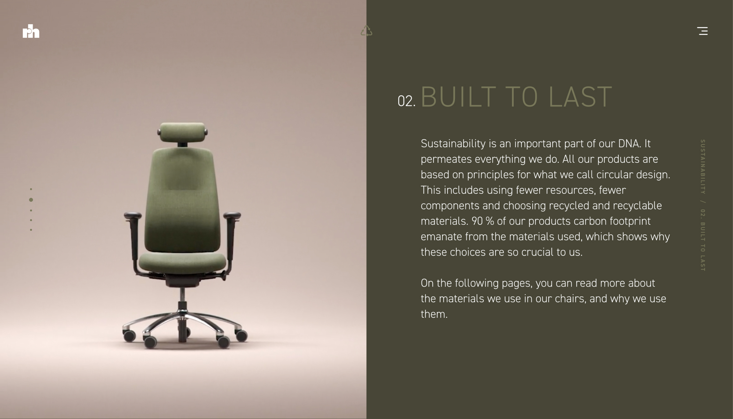 RH Sustainability campaign page section with image and text