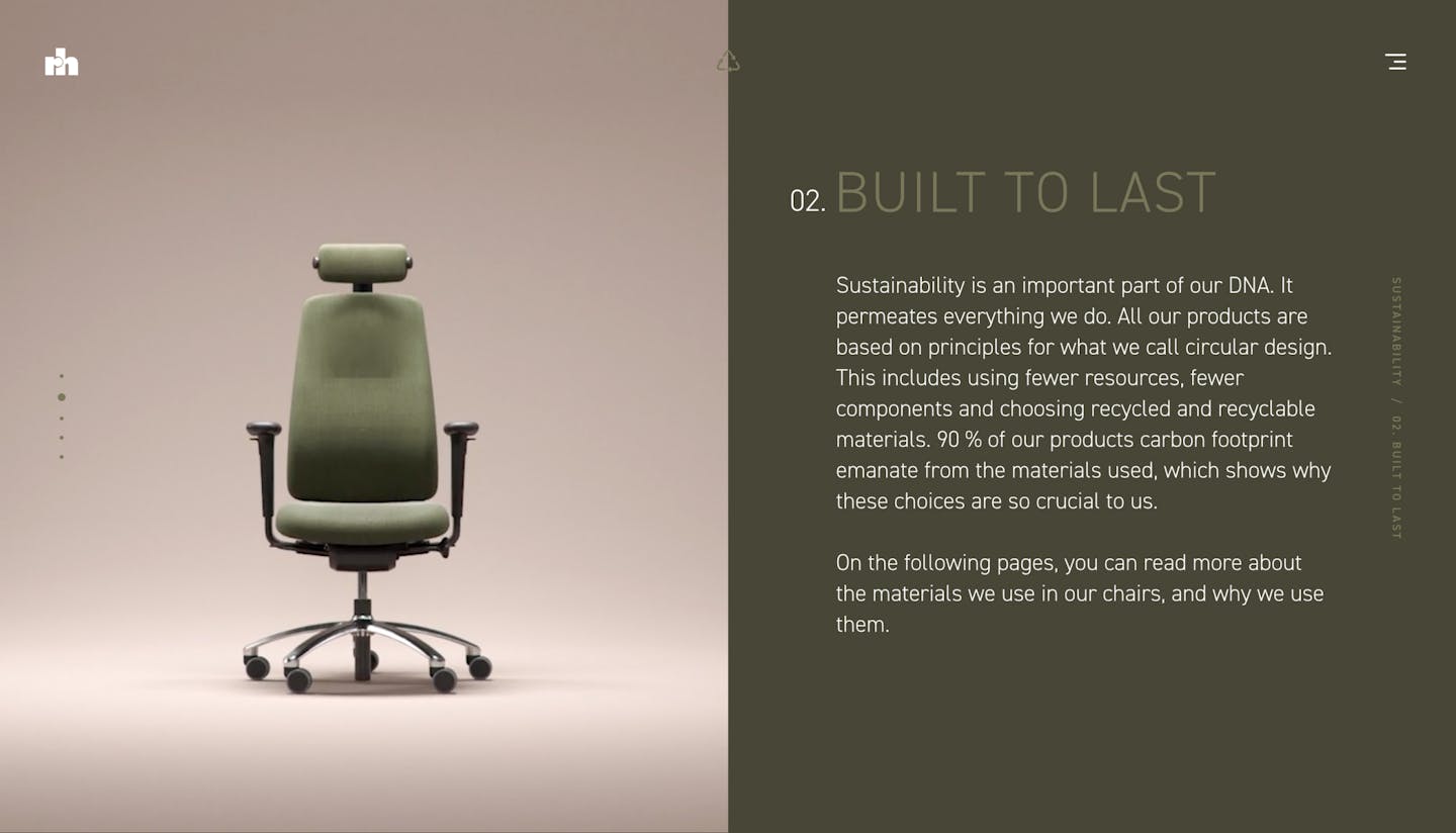 RH Sustainability campaign page section with image and text