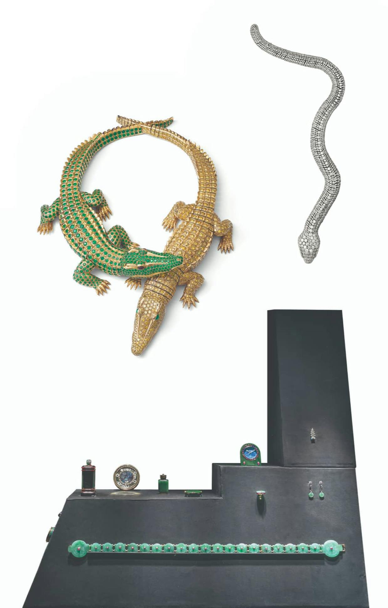 蛇形项链, 卡地亚巴黎, 特别订制,1968年 - 鳄鱼项链, 卡地亚巴黎, 特别订制,1975年
