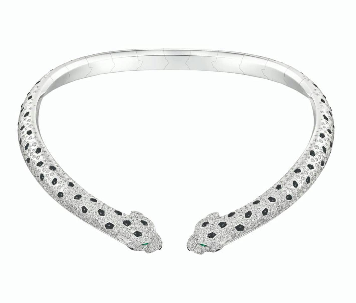 Panthère de Cartier项链, 白金,缟玛瑙,镶嵌4颗祖母绿和 1478颗圆形明亮式切割钻石