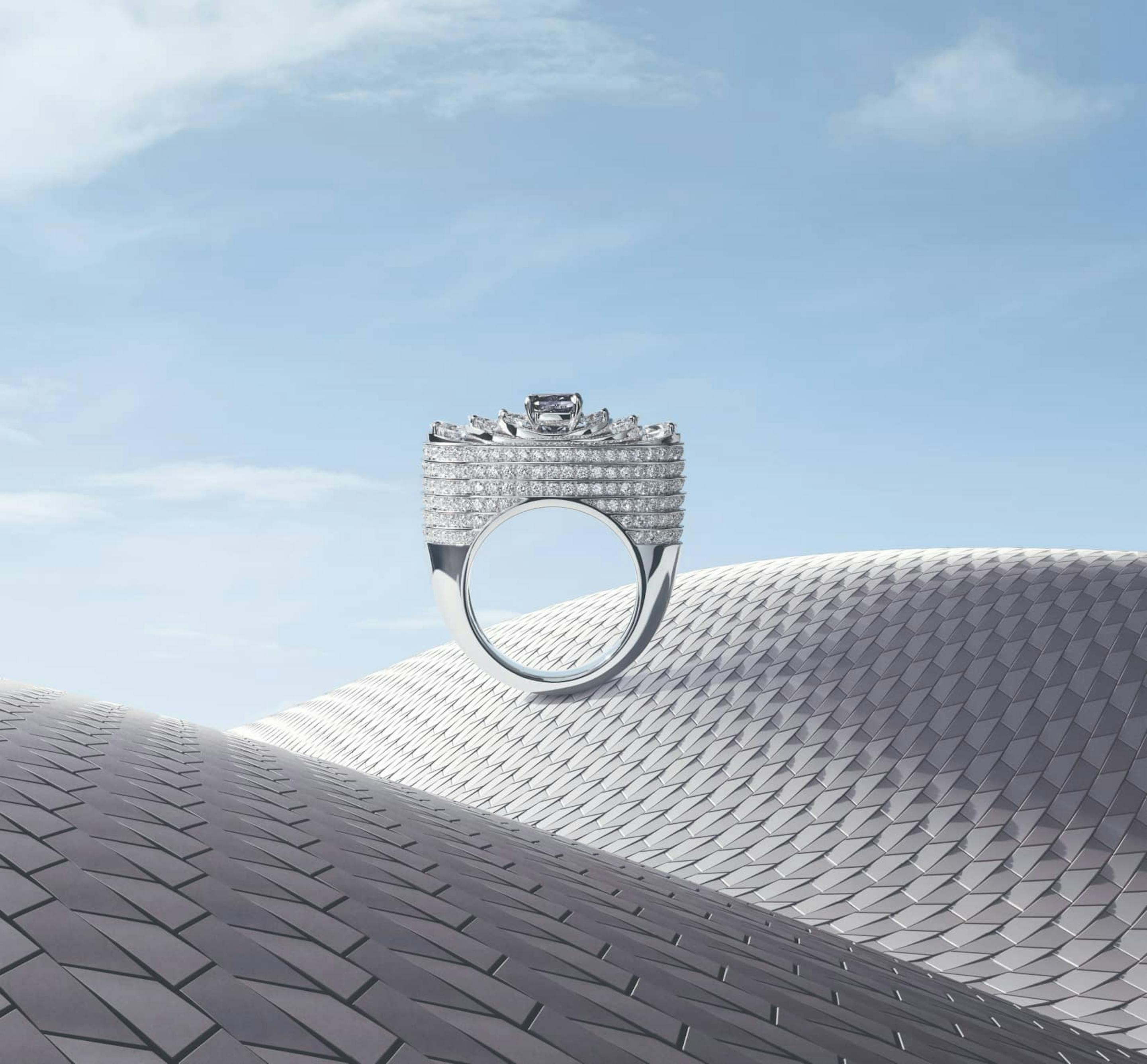 Ondule高级珠宝戒指, 白金,灰紫色钻石,钻石