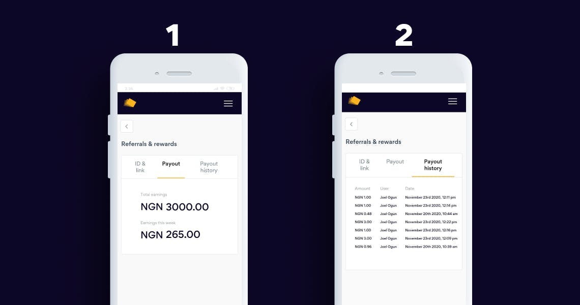 Referral and rewards page Yellow Card Financial