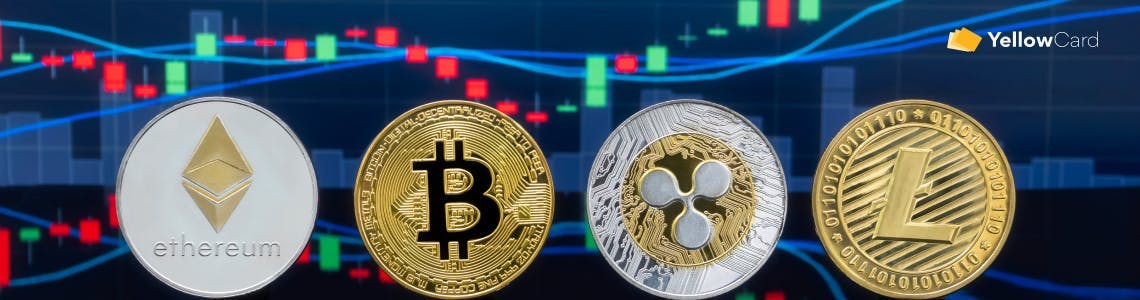 ethereum, bitcoin, ripple and litecoin logos.