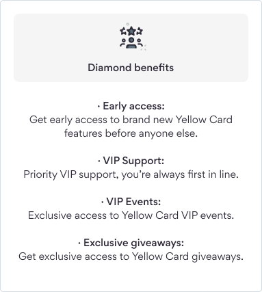 Diamond VIP benefits Yellow Card Financial