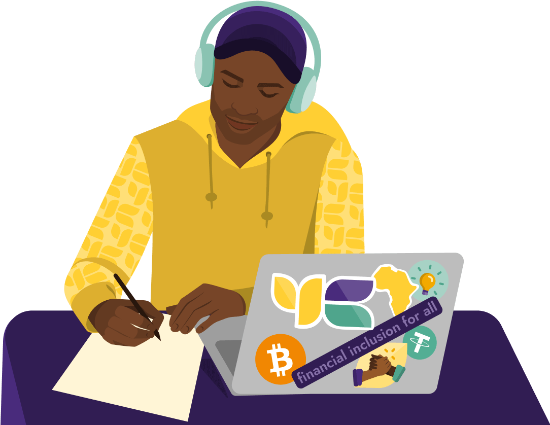 Tiyo writing with open laptop
