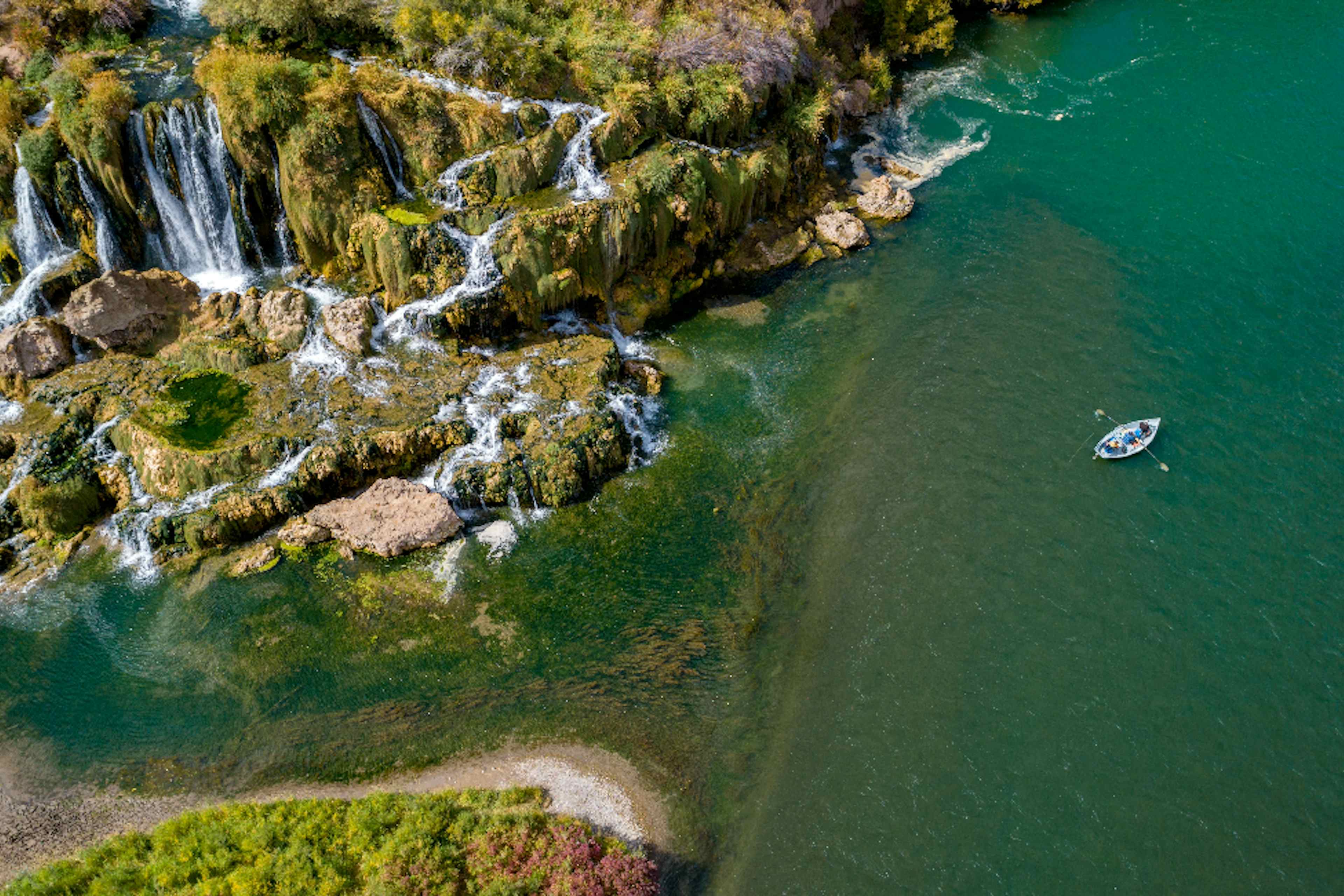 Aerial view of Fall Creek Falls from the South Fork of the Snake River, in Eastern Idaho, a part of Yellowstone Teton Territory.