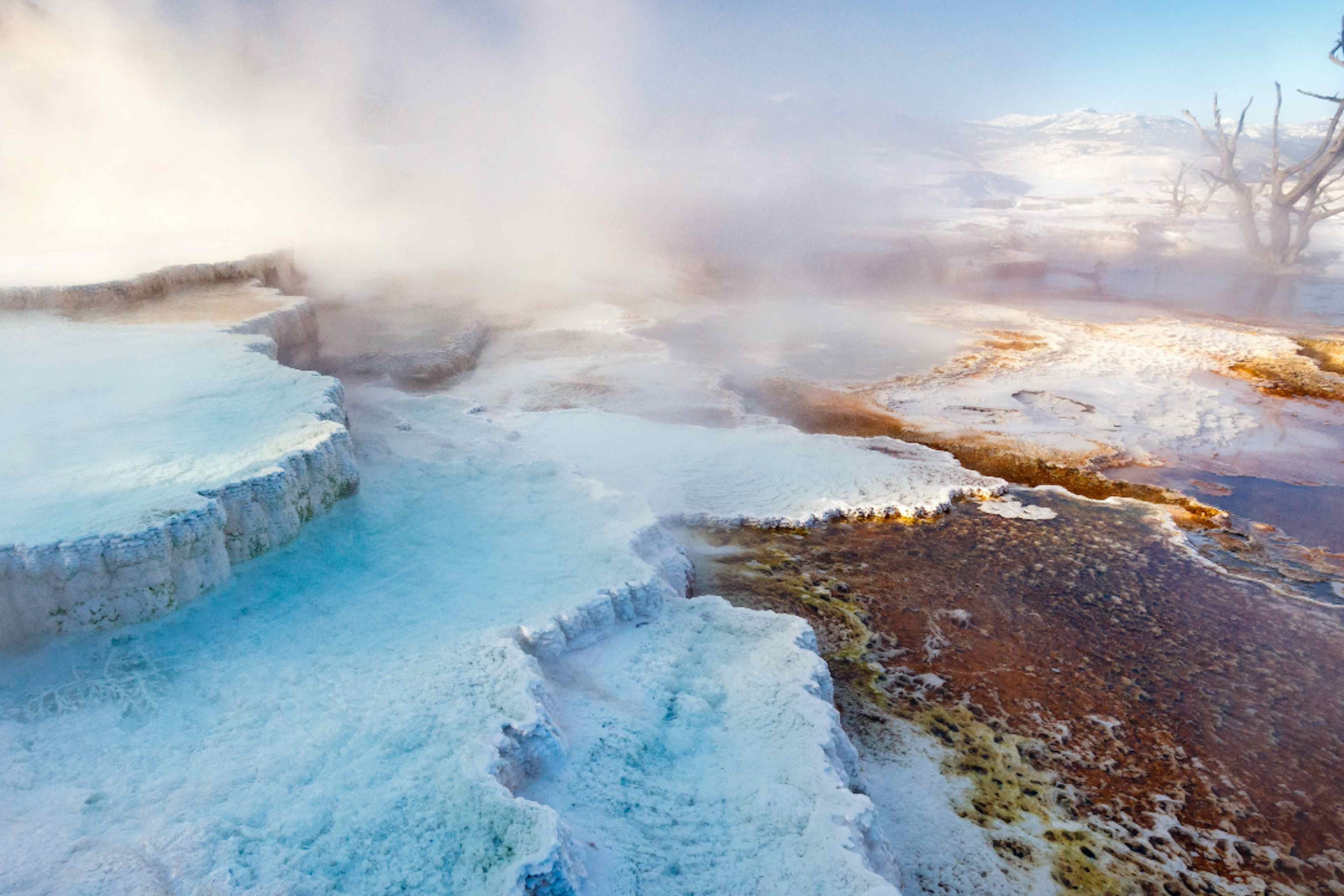 Mammoth Falls in springtime at Yellowstone National Park in Yellowstone Teton Territory.